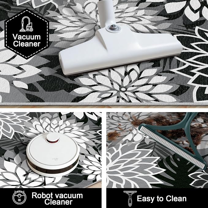 3x5 Washable Rug for Living Room Tropical Botanical Modern Floral Chenille Area - Image 5