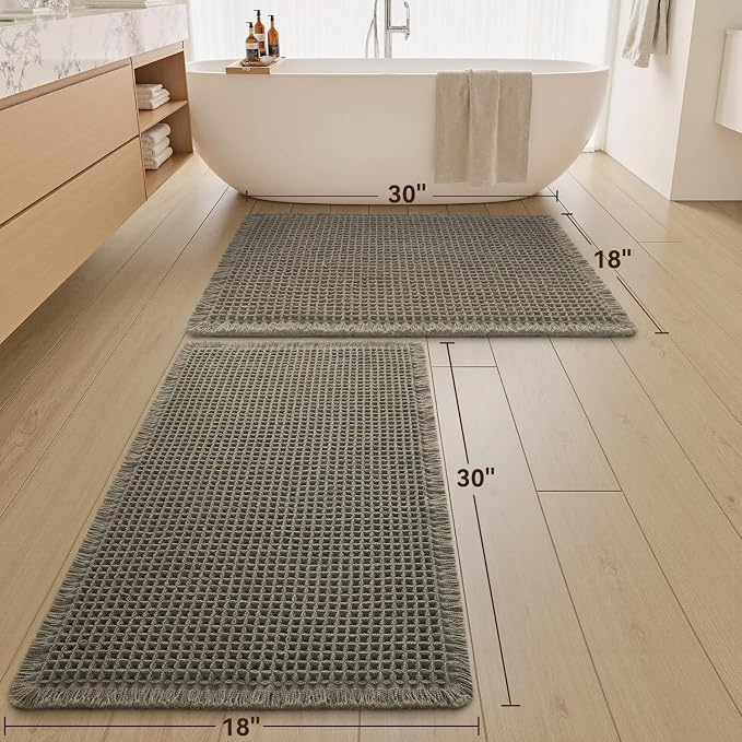 Upgraded Waffle Bath Mats Set of 2, Super Absorbent Non Slip Bath Mats - Image 2