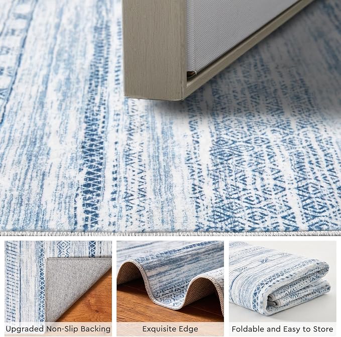 3x5 Area Rug Machine Washable Non Slip Rug Distressed Neutral Moroccan Boho Rug - Image 5