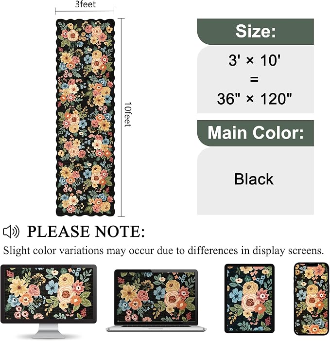 DUKINO 3x10 Washable Runner Rug, Non Slip Floral Ultra Soft Runner - Image 2