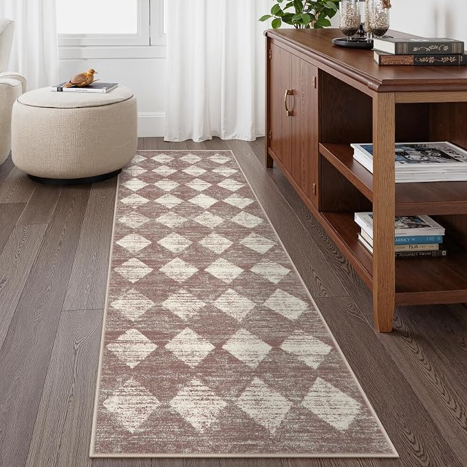 Checkered Kitchen Runner Rug 2x6 Beige, Non Slip Washable Hallway Bathroom by Lahome