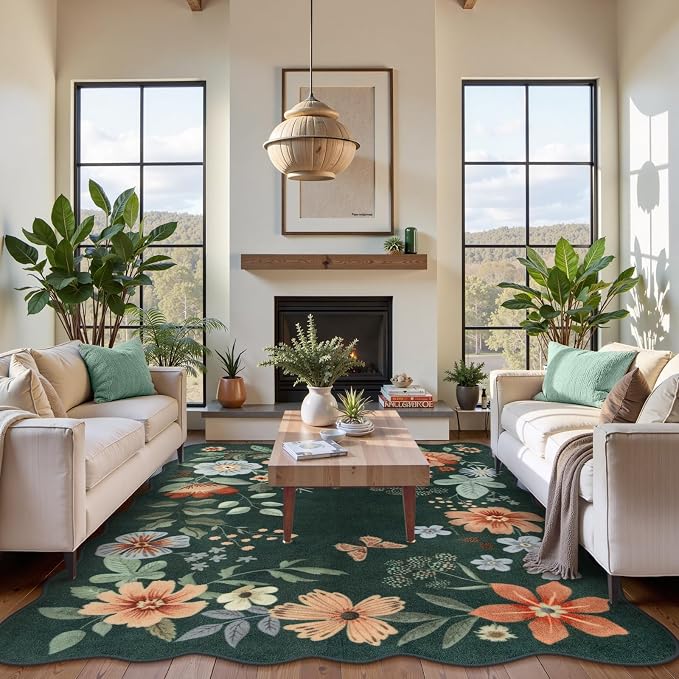 Lahome Floral Washable Rugs 8x10, Non-Slip Soft Bedroom Rug Stain Resistant - Image 3