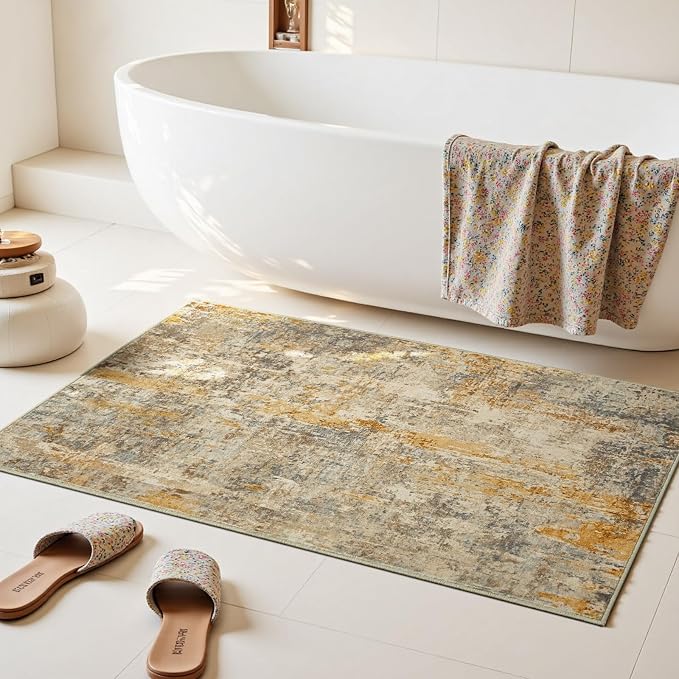 Entrance Rugs Indoor 2x3 Beige Entry Rug Washable Abstract Small Area Rug - Image 3