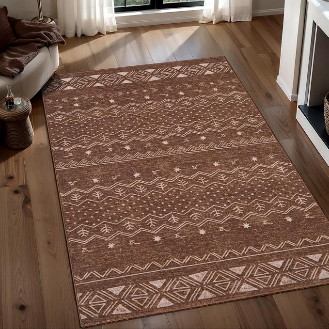 SERISSA 3x5 Area Rugs for Living Room, Washable Non-Slip Coffee Brown Small by SERISSAHomeDecorCollection