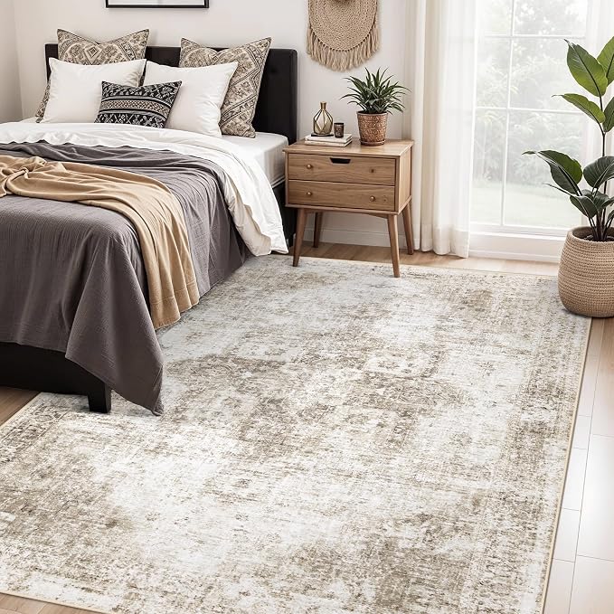 Area Rug 5x7 Washable Rug, Vintage Boho Medallion Rugs Non-Slip Soft Low Pile - Image 2