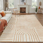 DCX Beige Machine Washable Area Rug 9x12, Midcentury Modern Non Slip Stain - Image 6