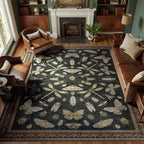 DCX Black 5x7 Washable Bug Rug, Botanical Insect Rug by DCXWashableRug