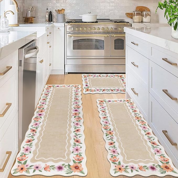 Vaukki Boho Kitchen Rug Sets 3 Pieces, Washable Kitchen Mats by Vaukki