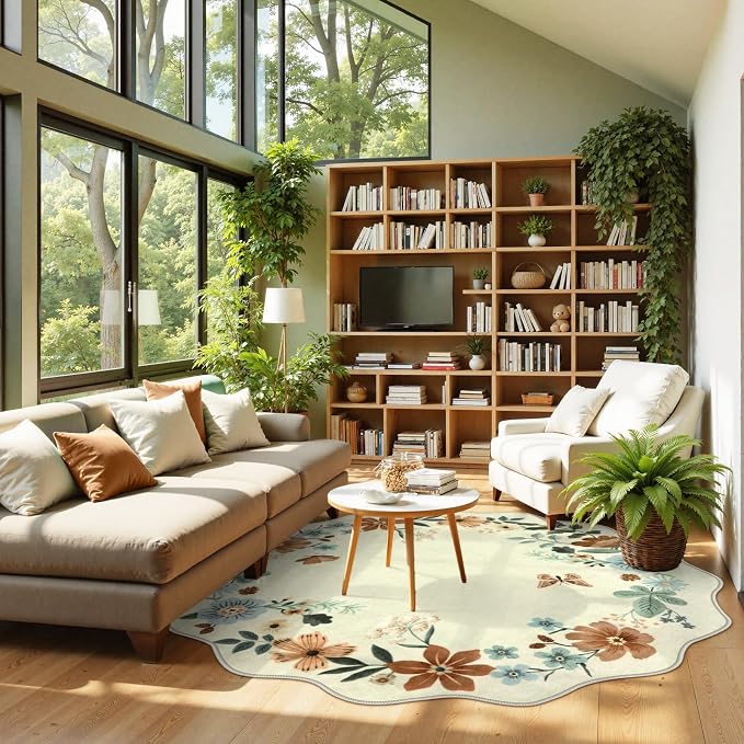 Lahome Floral Washable Round Area Rug, Round Rug 5ft Soft Non-Slip, - Image 2