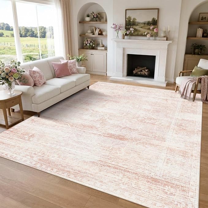 Latte&Fog Large Area Rugs 9x12 for Living Room, Washable Pink Rugs for Girls - Image 3