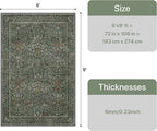 GENIMO 6x9 Washable Area Rug, Non-Slip Vintage Boho Floral Carpet, Soft - Image 2