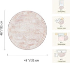 Latte&Fog 4ft Pink Floral Round Circle Area Rug, Low Pile Non Slip Indoor Small - Image 2