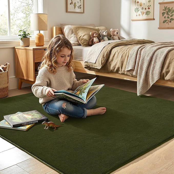 Amearea 4x4 Square Area Rugs for Bedroom Living Room, Olive Green Thickened - Image 4