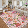 Latte&Fog Floral Area Rugs 6x9, Large Washable Pink Rugs by LatteFog