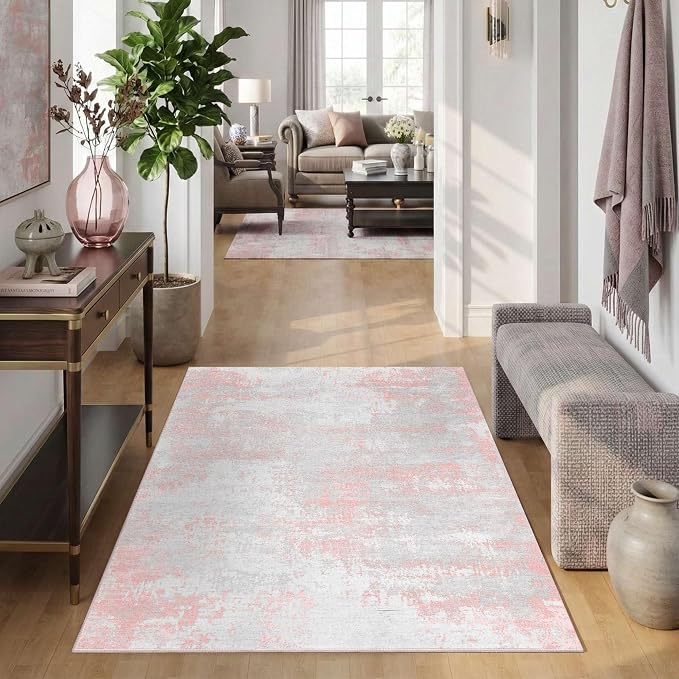 Latte&Fog Pink 4x6 Area Rug for Entryway, Modern Abstract Cute Small Rugs for - Image 4