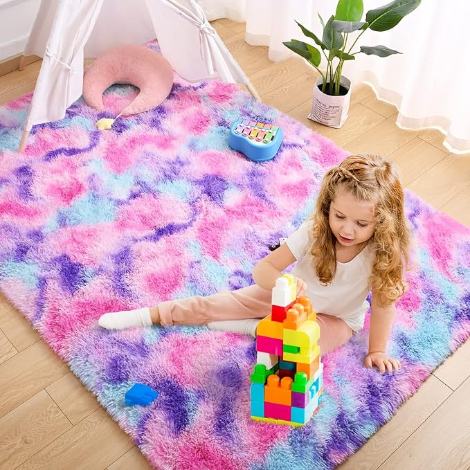 AROGAN Soft Rainbow Area Rugs for Girls Room 6x9 Feet, Fluffy Girls Bedroom Rugs - Image 2