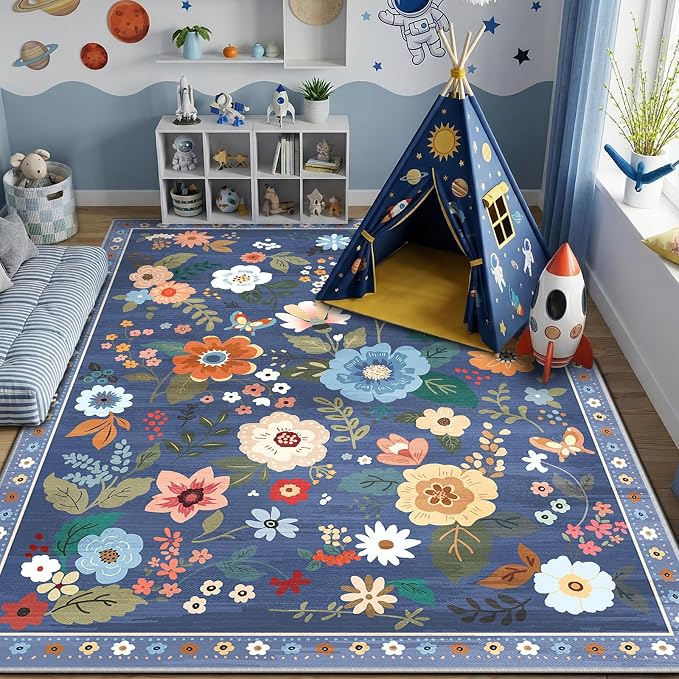 RELEANY Floral 6x9 Area Rugs Washable Print Boho Cute Carpet Non Slip Flower by RELEANY