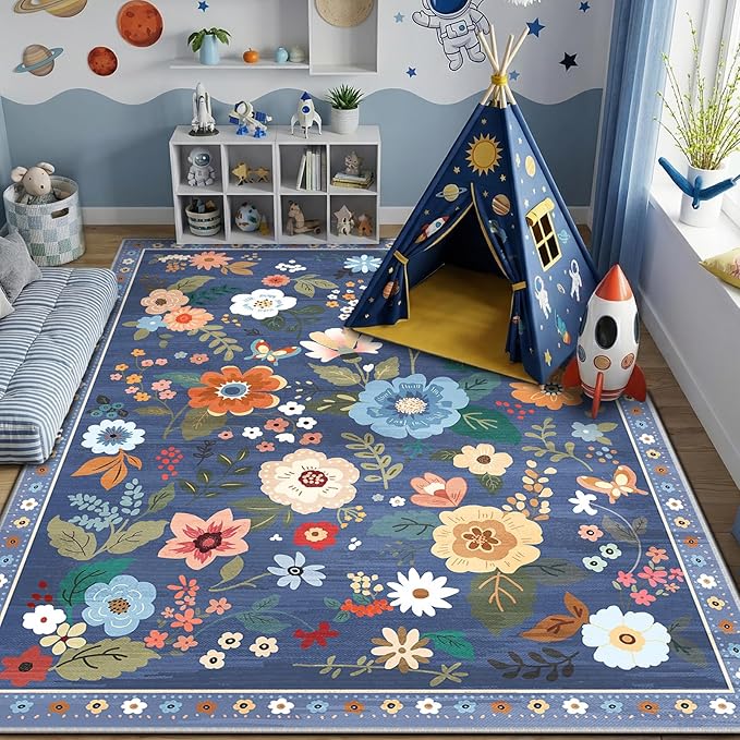 RELEANY Floral 5x8 Area Rugs Washable Print Boho Cute Carpet Non Slip Flower - Image 3
