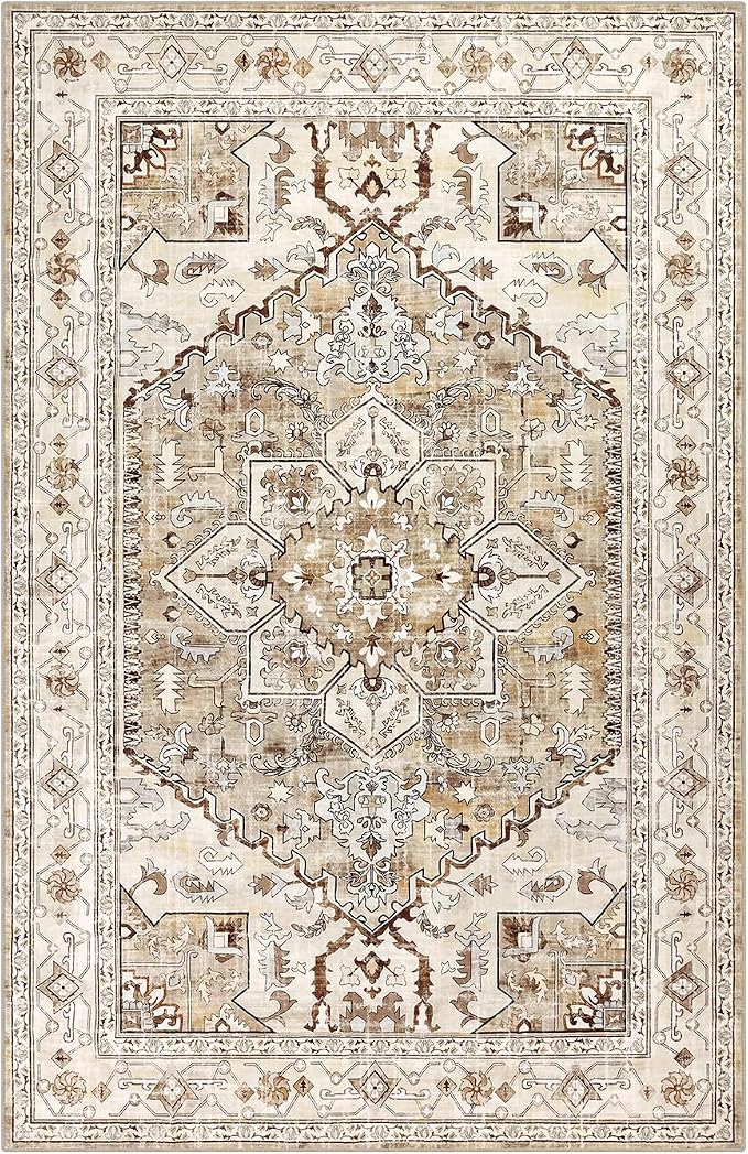 Yamaziot Area Rug 5x7, Non-Slip Washable Boho Vintage Living Room Bedroom Rug - Image 2