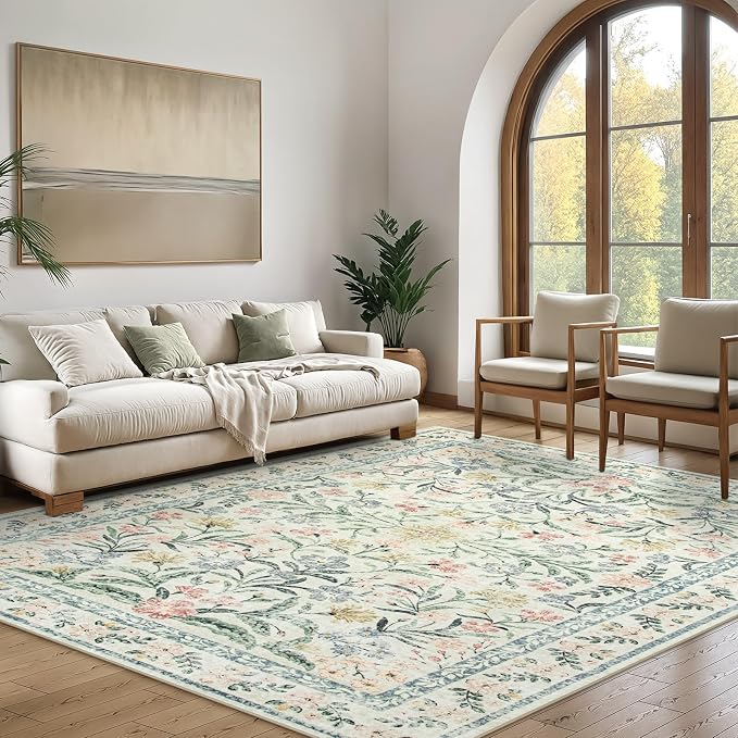 Wonnitar Large Rugs for Living Room, Soft Washable Floral 9x12 Area Rug for - Image 10