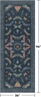 Vintage Dark Blue Insect Moth Runner Rug 3x8, Non Slip Washable Carpet - Image 2