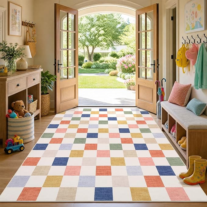 GarveeHome Checkered Nursery Kids Boy Playroom 5x7 Washable Rug Geometric - Image 4