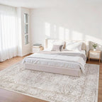 5x7 Area Rugs for Living Room:Beige Washable Vintage Medallion Carpet Non-Slip - Image 2