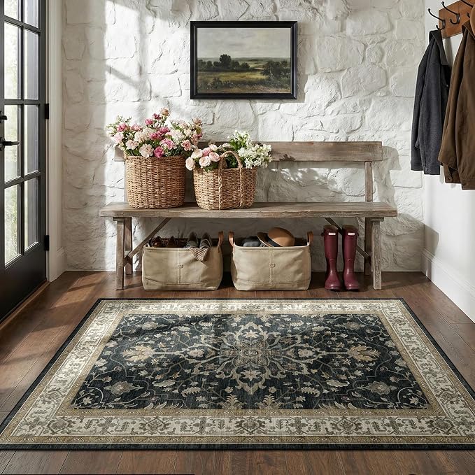 RELEANY Area Rugs 3'x5' Washable Non-Slip, Floral Vintage Distress Medallion - Image 2