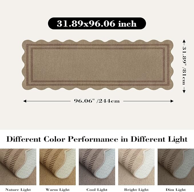 Scalloped Easy Jute 2.6x8 Kitchen Runner Rug, Washable Rugs - Image 2