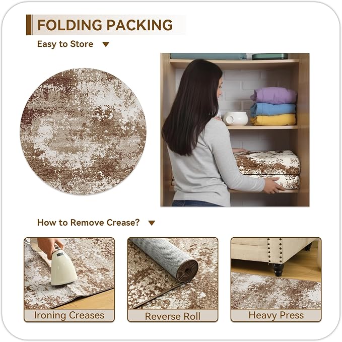 Brown Round Rugs 6ft Washable Circle Area Rug - Image 7