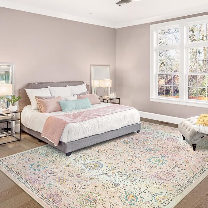 Lahome Girls Bedroom Pink Rug 6x9, Soft Washable Floral Area Rug, Non Slip - Image 8