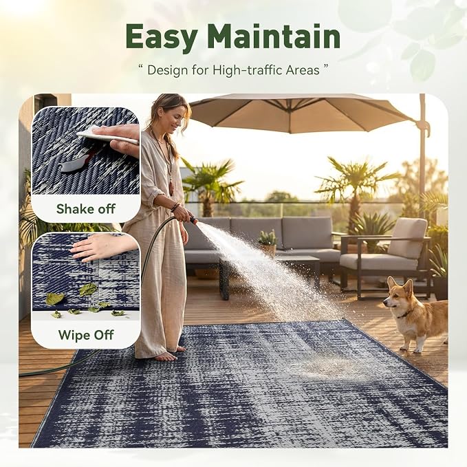 MontVoo Outdoor Rug Waterproof 6x9 ft Outdoor Patio Rug Mat Reversible Plastic - Image 9
