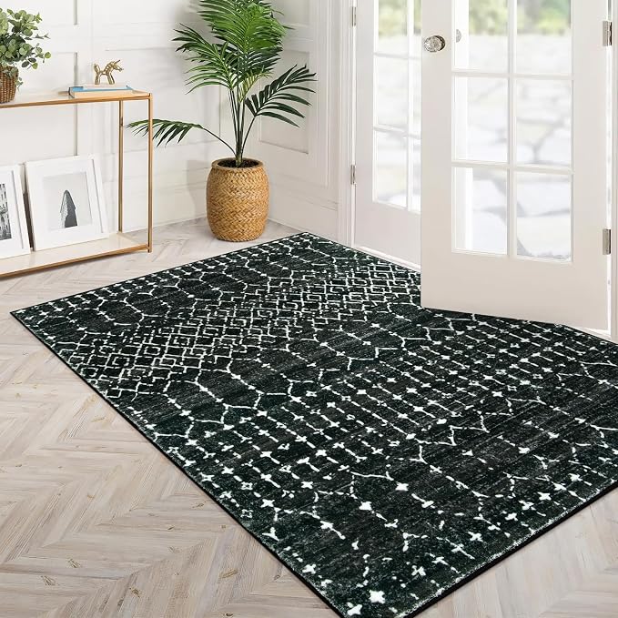 Lahome Moroccan Black Area Rug for Living Room 3x5 Non-Slip Washable Stain - Image 6
