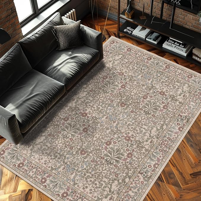 Vintage Moss Living Room Rug, 5x7 Washable Area Rugs by Unknown