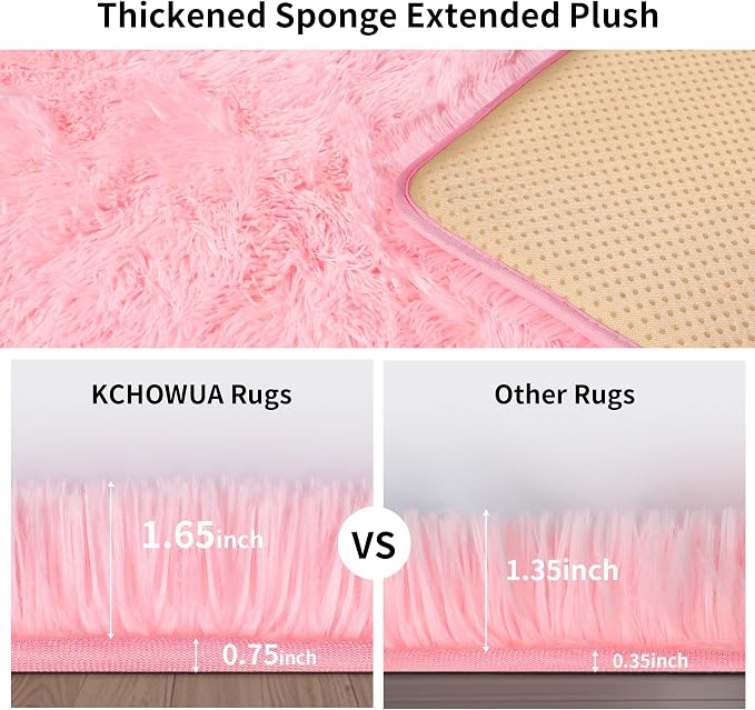 KICHOWUA Thick Area Rug 5x7 Pink Fluffy Shag – Ultra Soft Plush Fuzzy Washable - Image 2