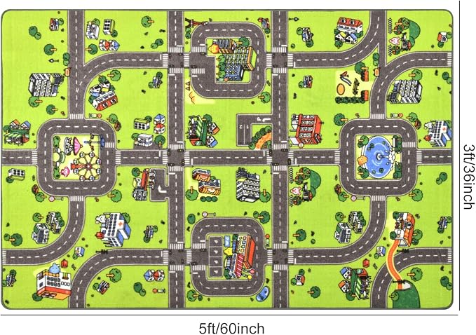 Terrug Kids Rug for Playroom, Non-Slip Washable Educational City Map for - Image 2