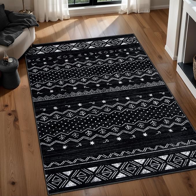 SERISSA 3x5 Area Rugs for Living Room, Washable Non-Slip Black and White Small by SERISSAHomeDecorCollection