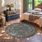 jinchan Zenith Round Rug 6ft Area Rug Soft 6'Round Vintage Floral Rug Non-Slip - Image 3
