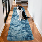 2x8 ft Plush High Pile Blue Tie-Dyed Rug Fluffy Soft Runner Bedside Rug - Image 3