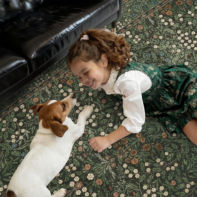 DCX Green Area Rug 9x12, Machine Washable Non Slip Stain Resistant Soft Vintage - Image 8
