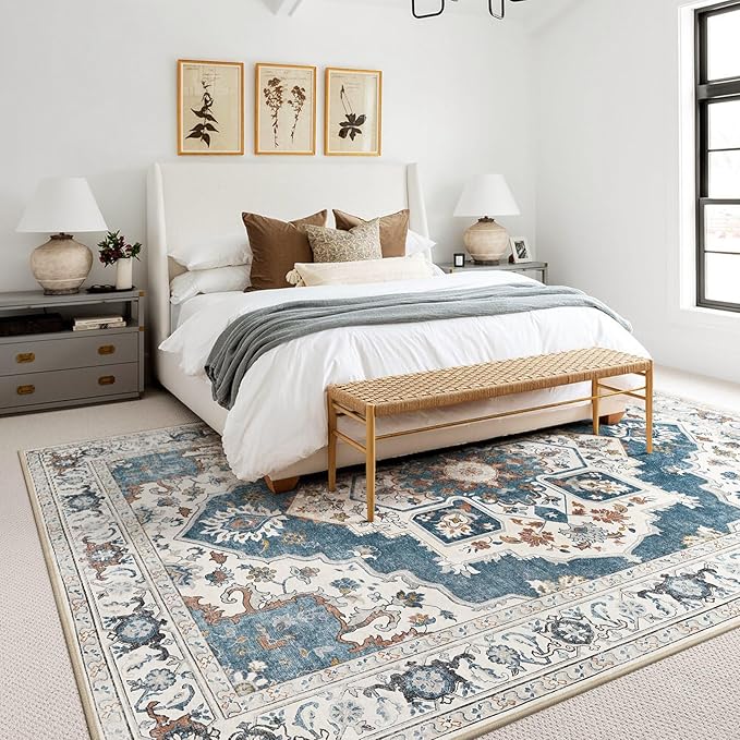 10x12 Washable Area Rug: Vintage Neutral Soft Non Slip Thin Large Floor Carpet - Image 2