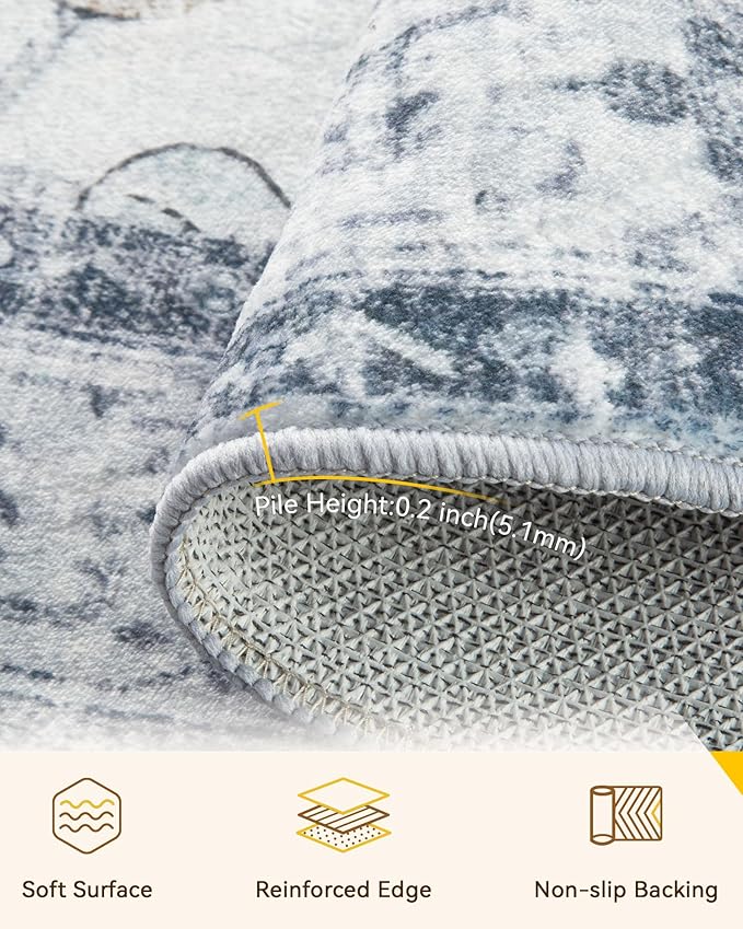 RELEANY Area Rugs Round 6ft Washable Non-Slip, Floral Vintage Distress - Image 4
