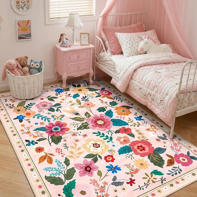 RELEANY Floral 3x5 Area Rugs Washable Print Boho Cute Carpet Non Slip Flower - Image 3