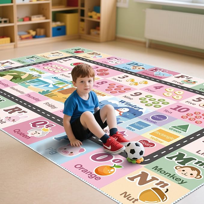 Kids ABC Rug for Playroom, Classroom Alphabet Area Carpet Playmat, Washable - Image 3