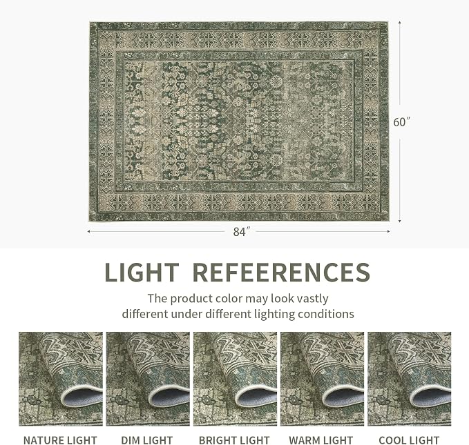 Vintage Washable Area Rug for Living Room, Low Pile 9x12 Non Slip Carpet - Image 2