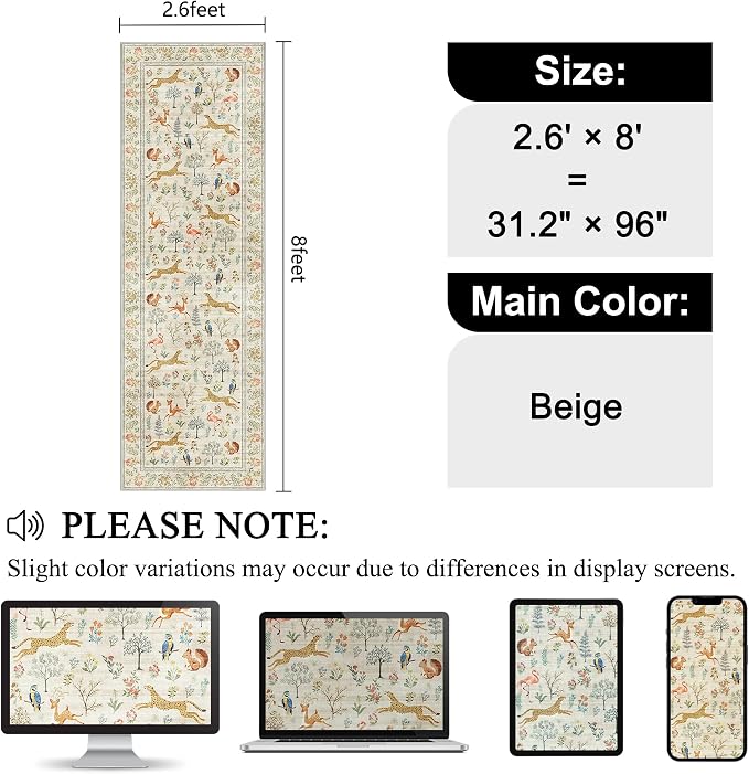 DUKINO 2.6x8 Rug for Hallway, Washable Kitchen Runner Rug - Image 2