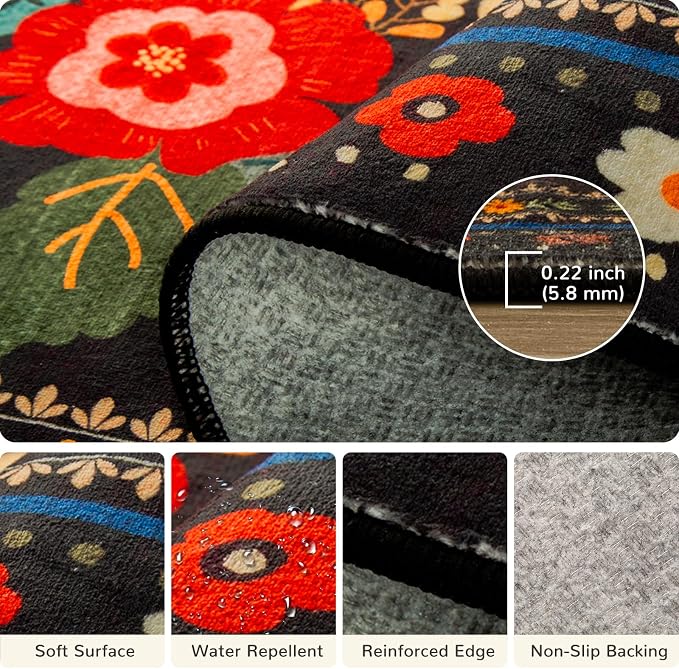 9x12 Area Rugs for Living Room Vacuum-Friendly Machine Washable Area Rug Flower - Image 4