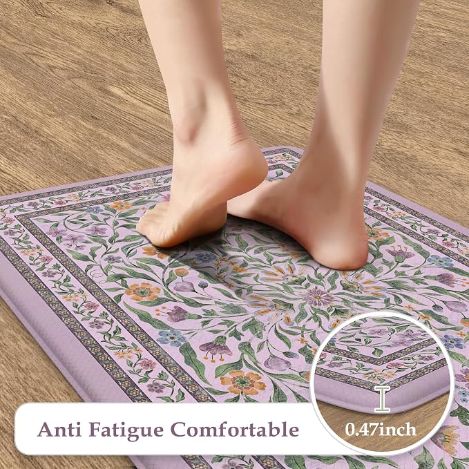 KIMODE Anti Fatigue Kitchen Mats 20"x47"+20"x32", Boho Flora Kitchen Rugs Sets - Image 3