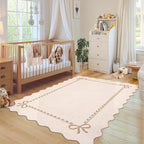 GarveeHome Scalloped Bow Rug for Living Room, Solid Beige Rug for Dorm by GarveeHome