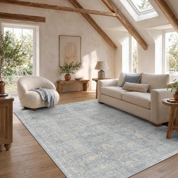 Rugxara 5x7 Area Rugs for Living Room Bedroom, Washable Blue Rug, Vintage by Rugxara